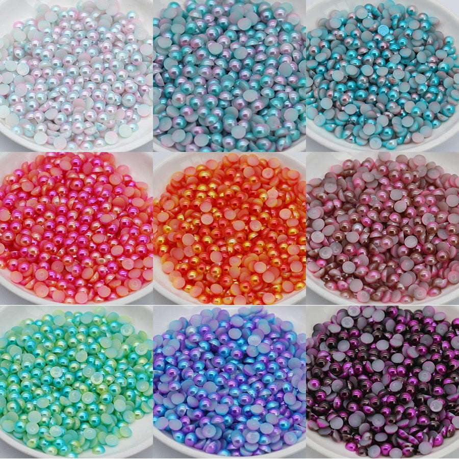 Nidezon Acrylic Imitation Pearl Charms: Rainbow Half Round Flatback Beads for Scrapbooking and Jewelry Making