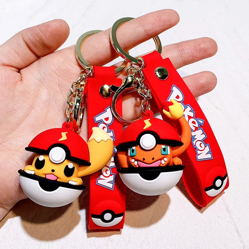 Cute Pokemon Keychain - Kawaii Anime Psyduck & Pikachu Zinc Alloy Car Key Ring