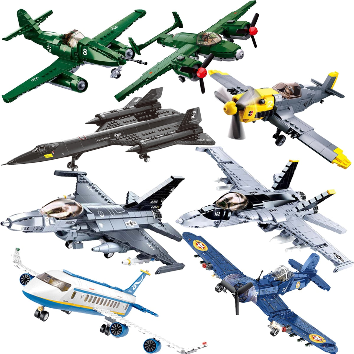 Military Aircraft Brick Model Collection - Classic to Modern Combat Aircraft Block Playsets
