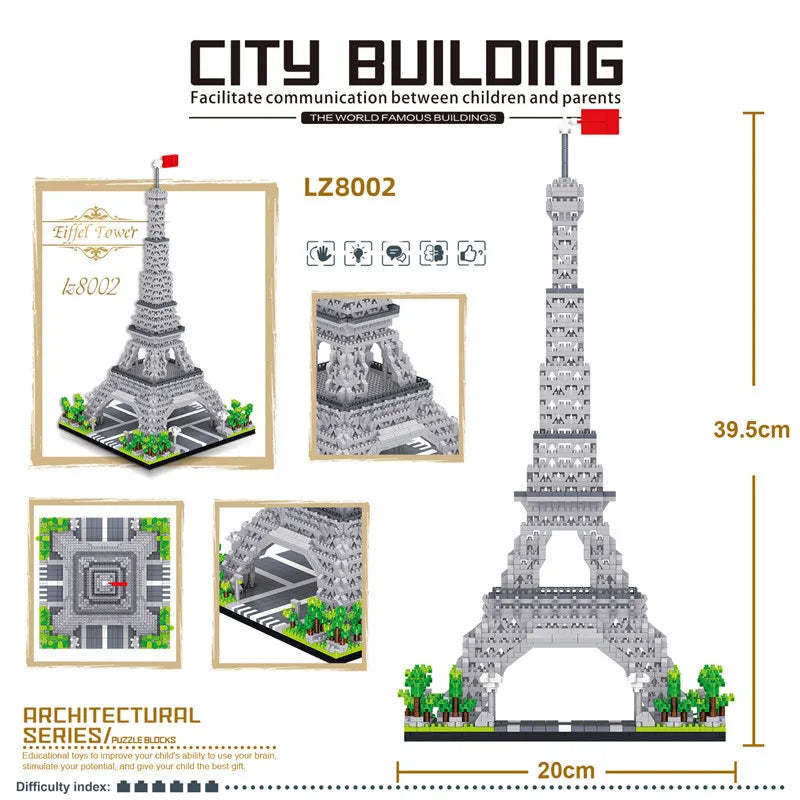 World Architecture Building Blocks - Micro and Large, 3585pcs, Paris Eiffel Tower, Sphinx, Big Ben, Roman Coliseum