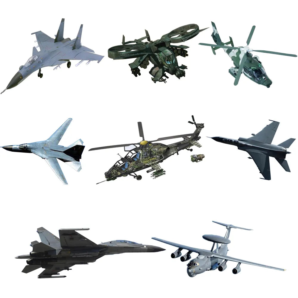 8-Style 1/25 Scale Airplane Assembly Model Kit - JH-7, SU-33, J-11, and More: Miniature Military Models