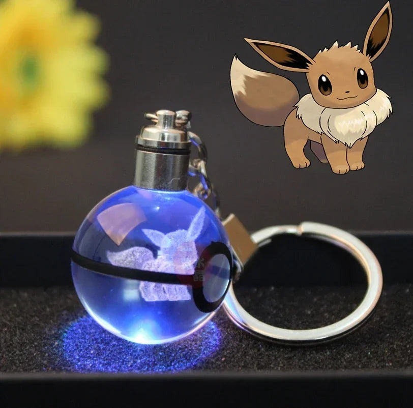 30MM Pokemon Crystal Ball LED Keychain - Pikachu, Charizard, Eevee Figures