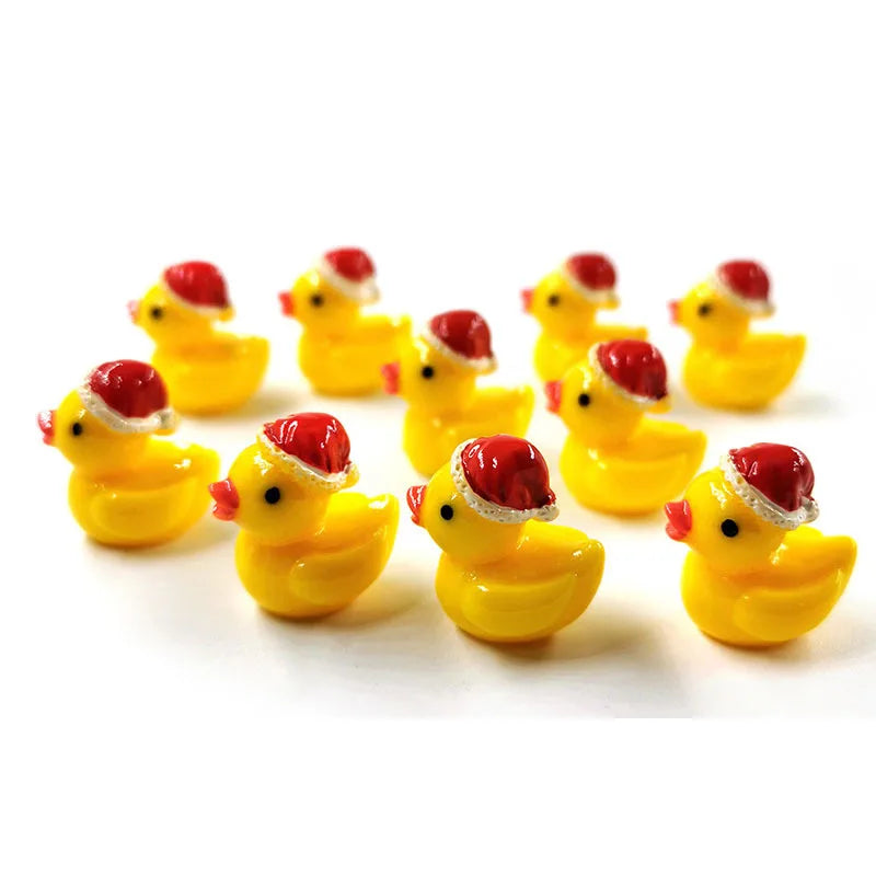 Mini Christmas Ducks Figurines - Resin Duck with Christmas Hat for Fairy Garden Décor 10/20/50pcs