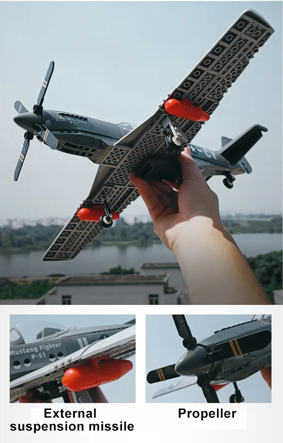 P-51 Mustang Fighter Jet – 258-Piece Military Aircraft Building Block Set