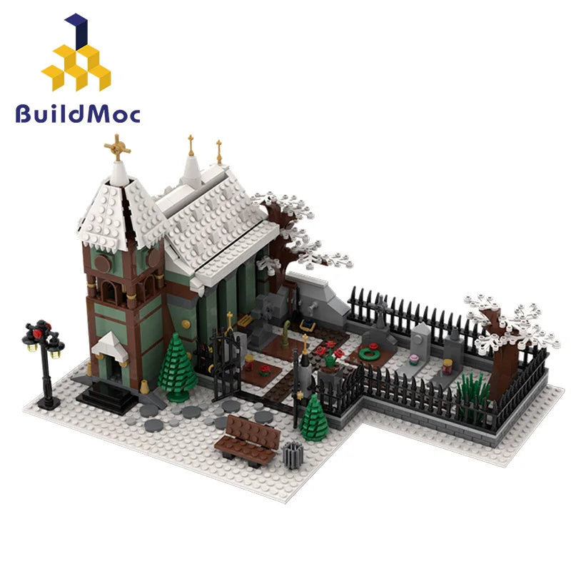 City Winter Village Church Chalet Brick Models - MOC Playsets for Ages 14+
