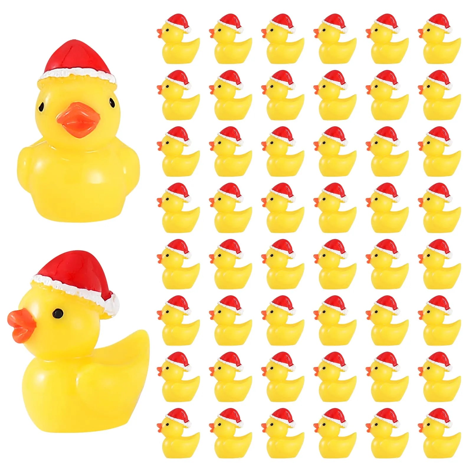 Mini Christmas Ducks Figurines - Resin Duck with Christmas Hat for Fairy Garden Décor 10/20/50pcs