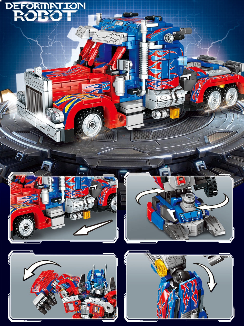 MMENBIS 2 In 1 Transformer Optimus Prime or Bumblebee Robot Brick Playsets