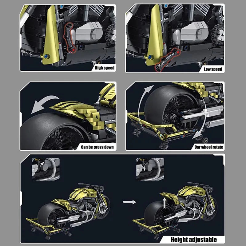JIMITU's 1:5 Scale Technical Brick Harley Locomotive Series Replica Motorcycle: 2427pcs