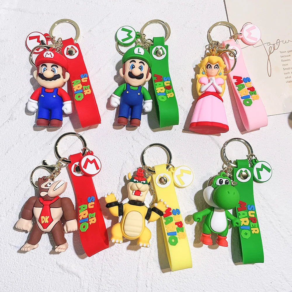 Bandai Super Mario Bros Keychains - 22 Unique Styles, Metal PVC Cartoon Bag Doll Pendants, 1/6 Scale