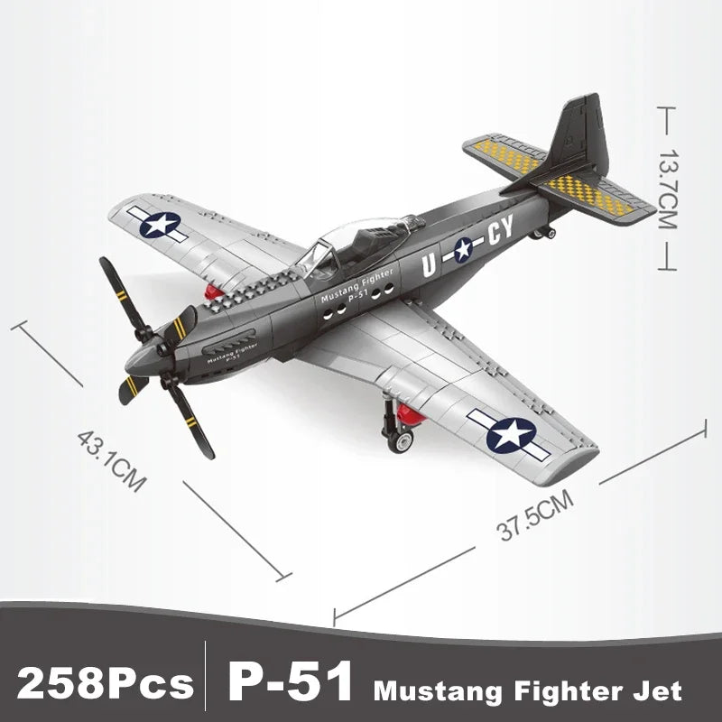P-51 Mustang Fighter Jet – 258-Piece Military Aircraft Building Block Set