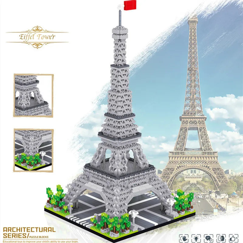 World Architecture Building Blocks - Micro and Large, 3585pcs, Paris Eiffel Tower, Sphinx, Big Ben, Roman Coliseum