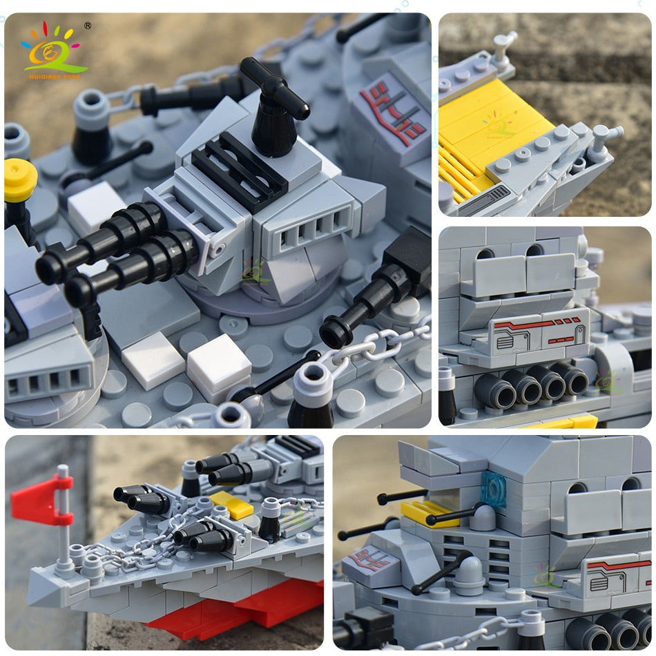 HUIQIBAO Military Warships Cruiser Building Blocks: Naval Adventure Brick Playset