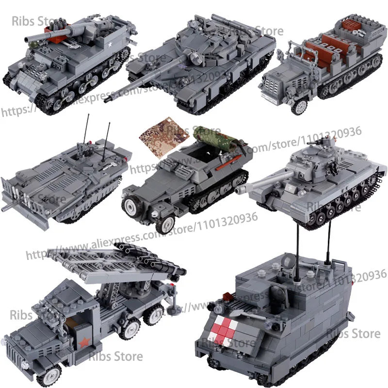 BRICKPANDA WWII Brick Armor Military Vehicles and Base Playsets