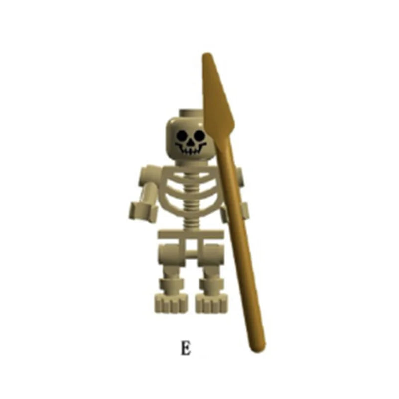 MOC Medieval Military Skeleton Corps Series Soldiers Army Building Block Weapons Spear Sword Accessories Brick Kids Toys Gift