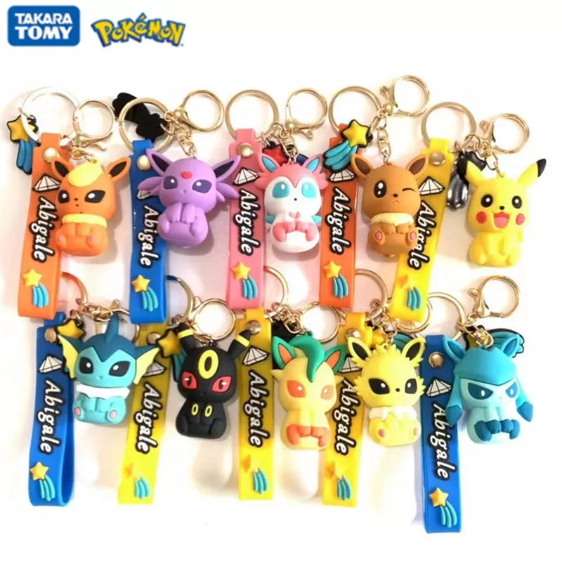 TAKARA TOMY Pokemon Eevee Evolutions and Pikachu 6cm PVC Keychain Figures