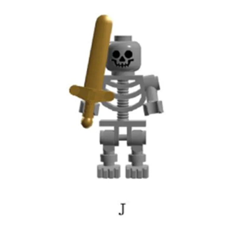 MOC Medieval Military Skeleton Corps Series Soldiers Army Building Block Weapons Spear Sword Accessories Brick Kids Toys Gift