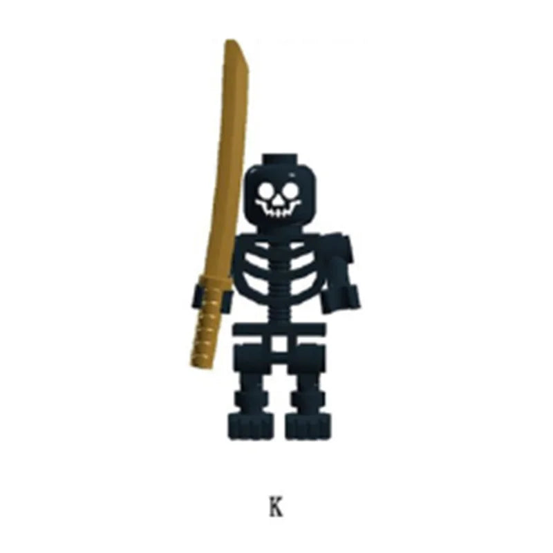 MOC Medieval Military Skeleton Corps Series Soldiers Army Building Block Weapons Spear Sword Accessories Brick Kids Toys Gift