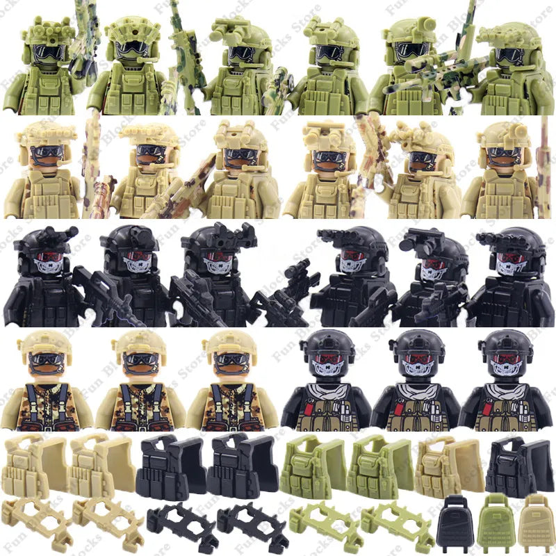 yunSing Military Brick Figurines - SEALs and SWAT, Small Blocks, Lego Compatible