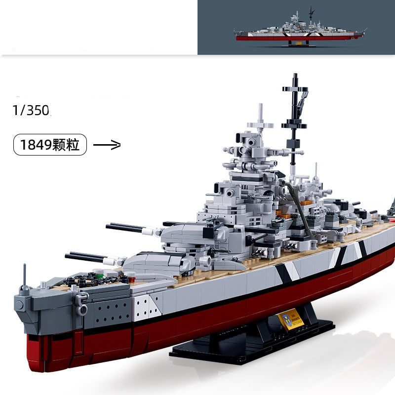 SLUBAN Bismarck Battleship Brick Model - 1849 Piece Set with Figures