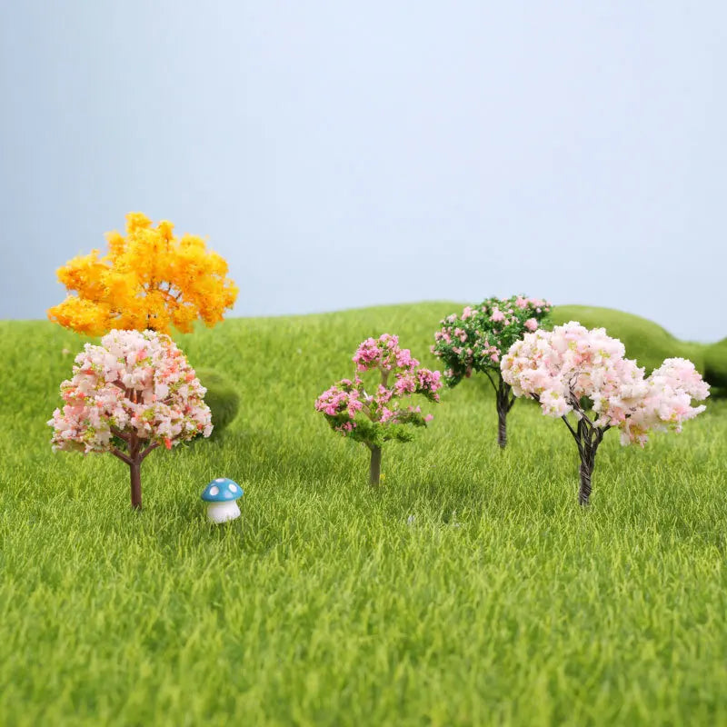 Simulation Cherry and Golden Tree Micro Landscape Models: Miniature Scenery Accessories in Various Foliage Colors