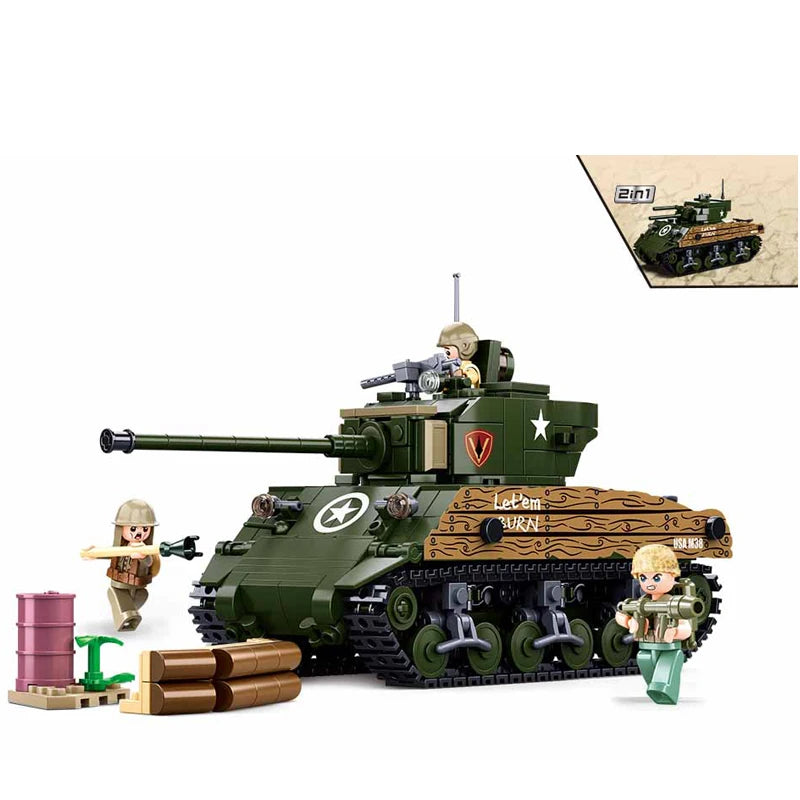 WW2 Classic Tank Series: M4A3 Sherman Model Brick Medium Tank - Recreate History in Blocks