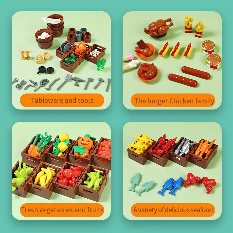 Food Product Brick Display Pieces - Enhance Your Market Building Fun