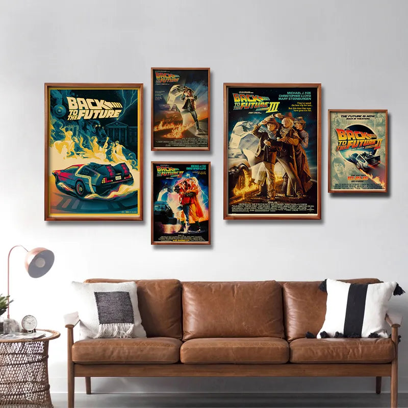 Back To The Future Trilogy Movie Posters: Vintage Kraft Paper Prints for Home, Cafe, and Bar Wall Decor