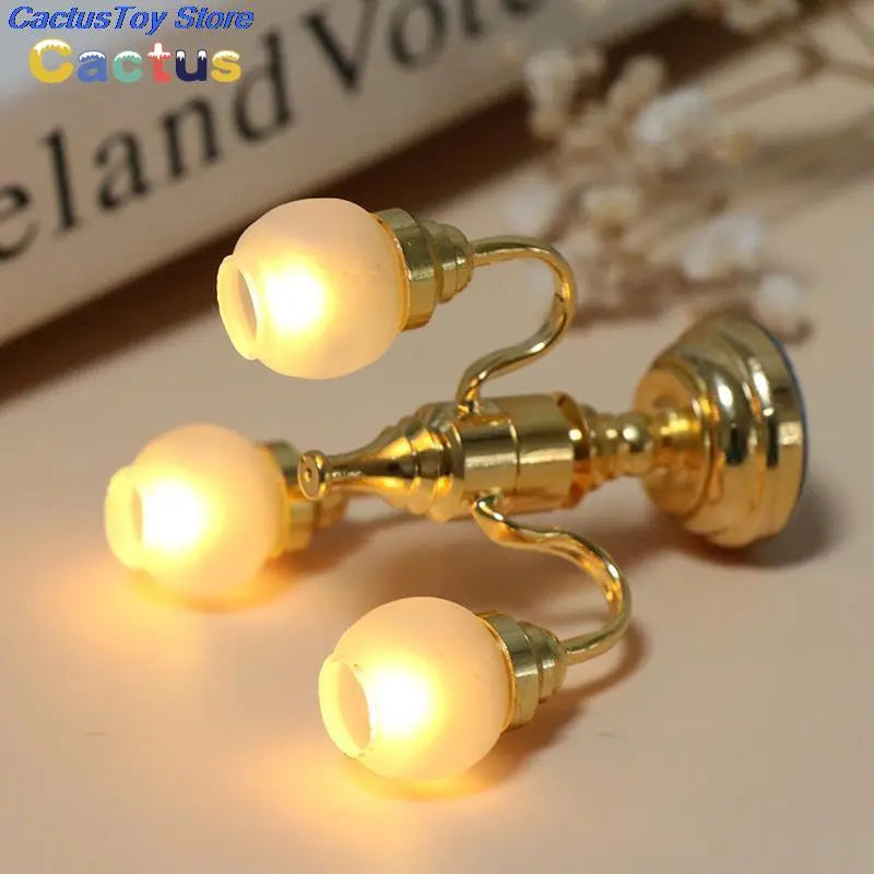 MYPANDA 1/12 Scale Dollhouse LED Chandelier and Wall Sconce: Miniature Battery-Operated Lamp with On/Off Switch for Dollhouse Decor