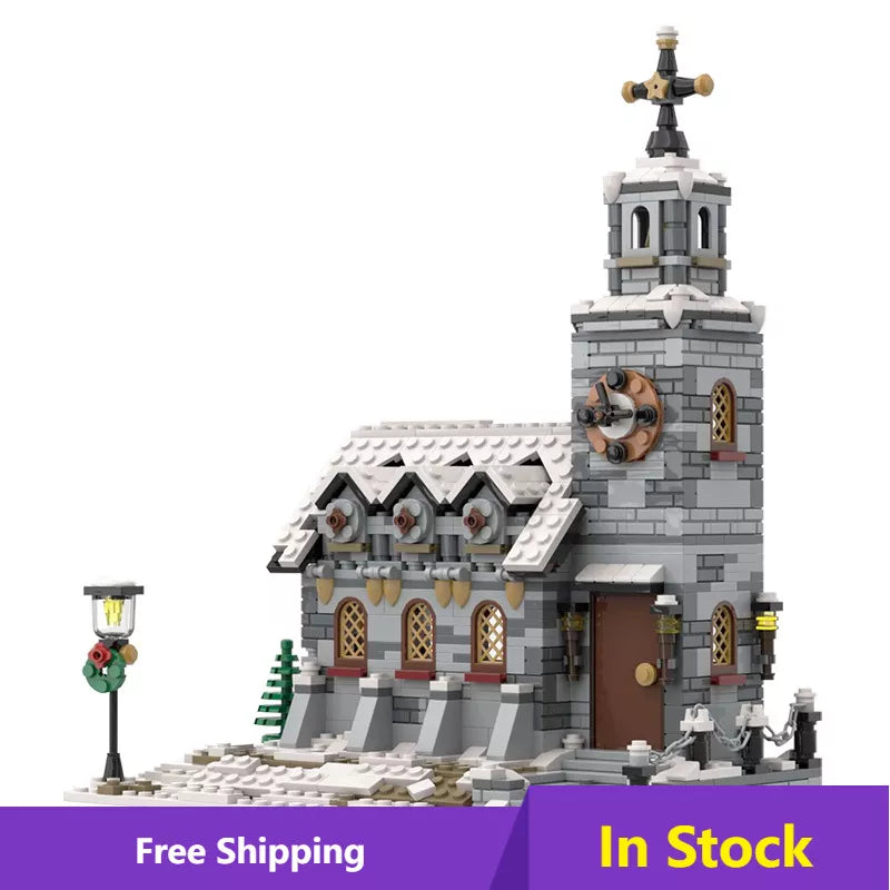 City Winter Village Church Chalet Brick Models - MOC Playsets for Ages 14+