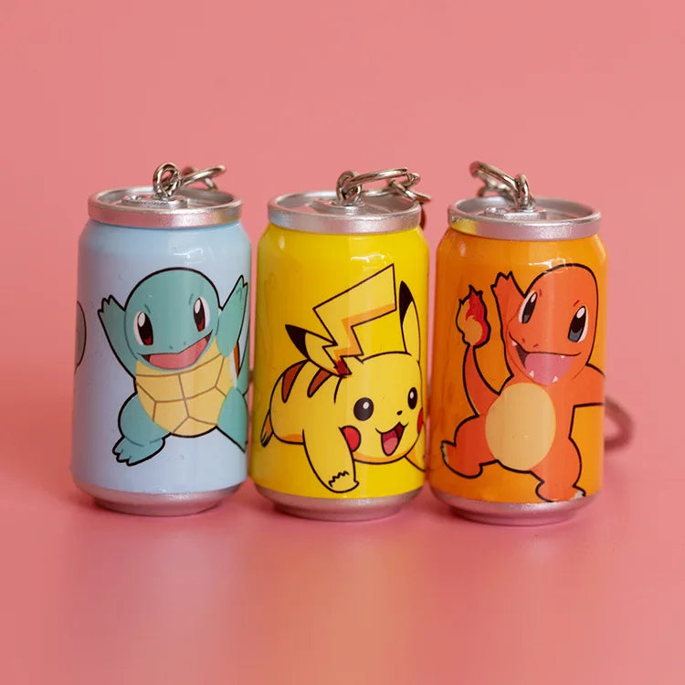 TAKARA TOMY Pokemon Cans Keychain - Pikachu, Charmander, and Squirtle Mini Figure Toys