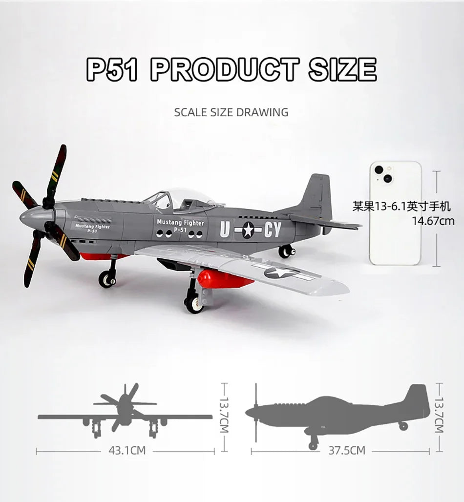 P-51 Mustang Fighter Jet – 258-Piece Military Aircraft Building Block Set