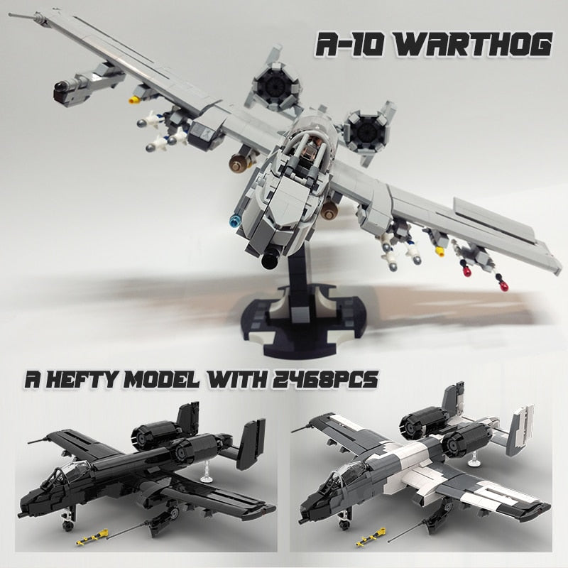 A-10 Warthog Brick Model Aircraft Set With Stand, 2468pcs - Xclusive Collectibles