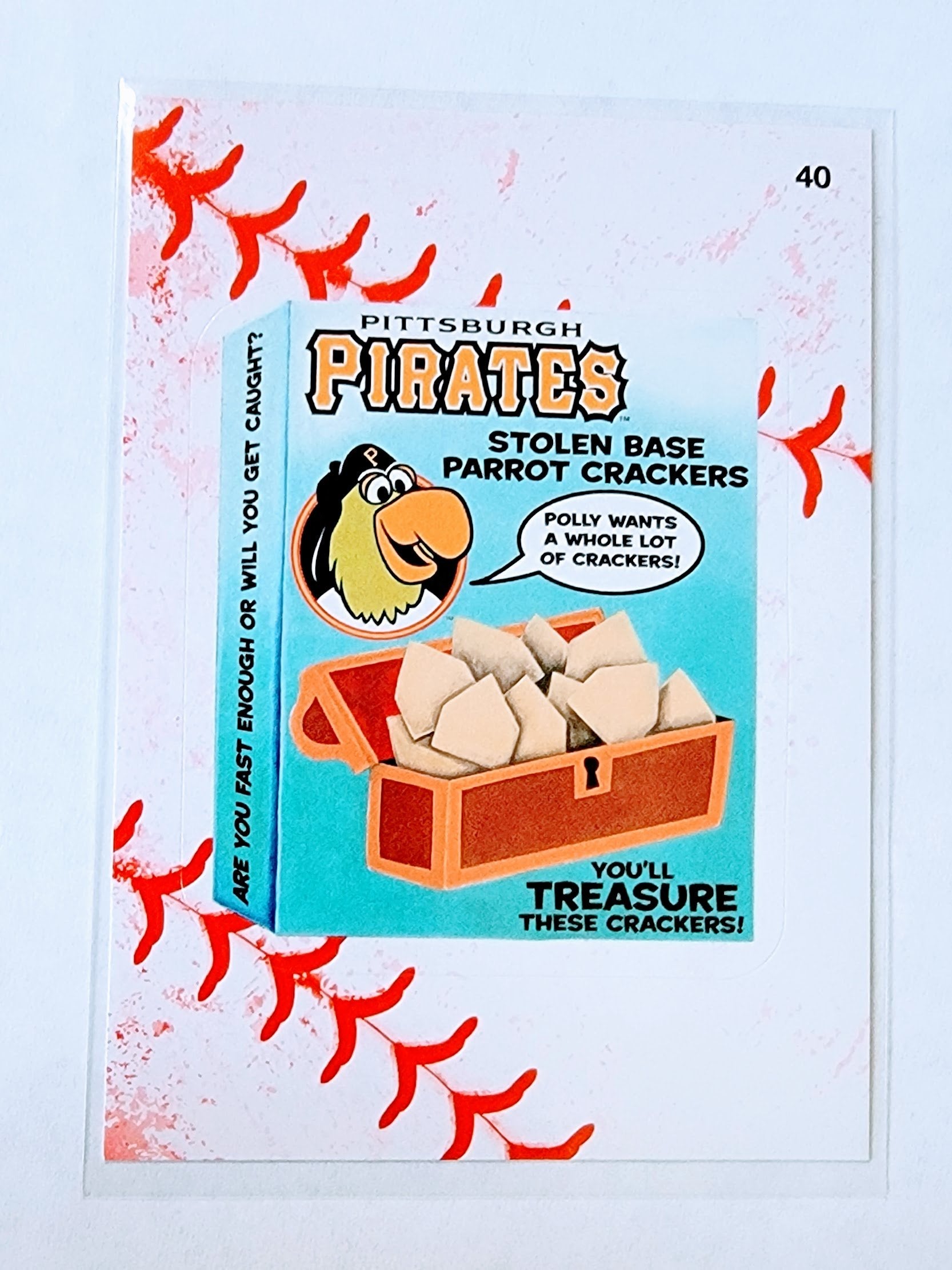 2016 Topps MLB Baseball Wacky Packages Pittsburgh Pirates Stolen Base Parrot Crackers Lace Parallel Sticker Trading Card MCSC1 simple Xclusive Collectibles   