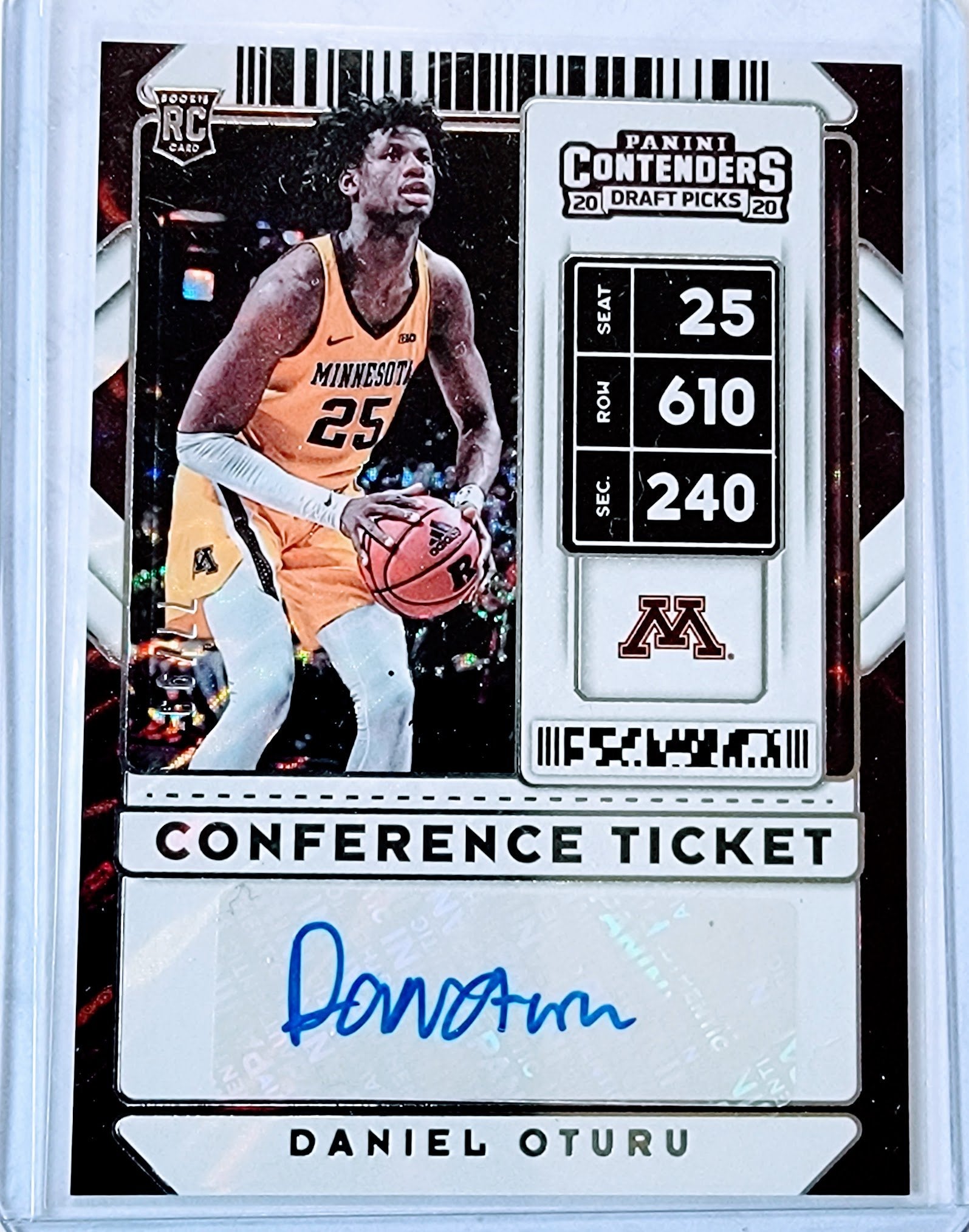 2020 Panini Contenders Daniel Oturu #'d/99 Autographed Conference Ticket Basketball Card simple Xclusive Collectibles   