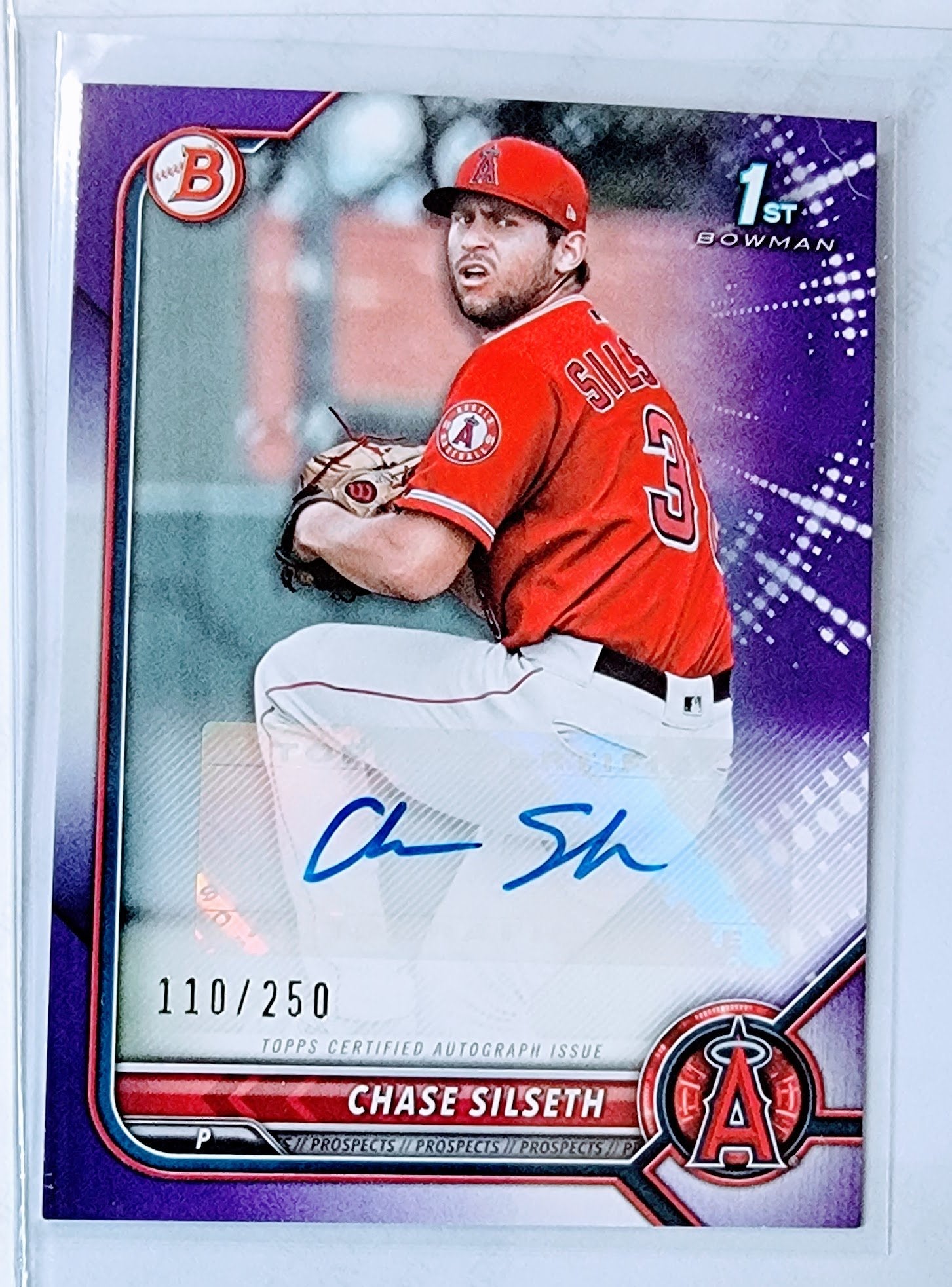 2022 Bowman Chase Silseth 1st on Bowman Prospect #'d/250 Autographed Purple Refractor Baseball Trading Card GRB1 simple Xclusive Collectibles   