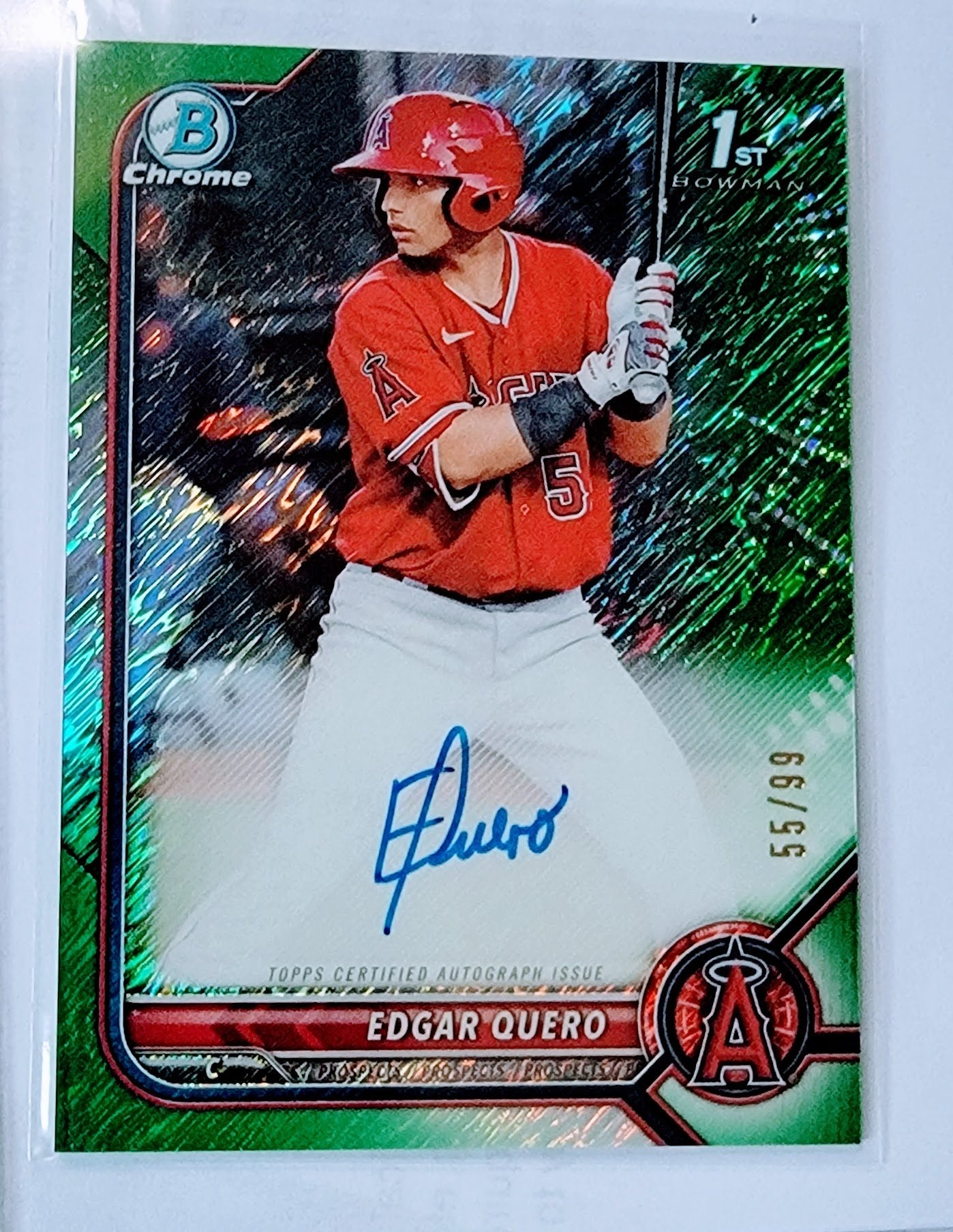rare bowman baseball cards 2022 Bowman Chrome Edgar Quero Green Autographed Refractor #'d/99 1st on Bowman Arizona Diamondbacks Baseball Card