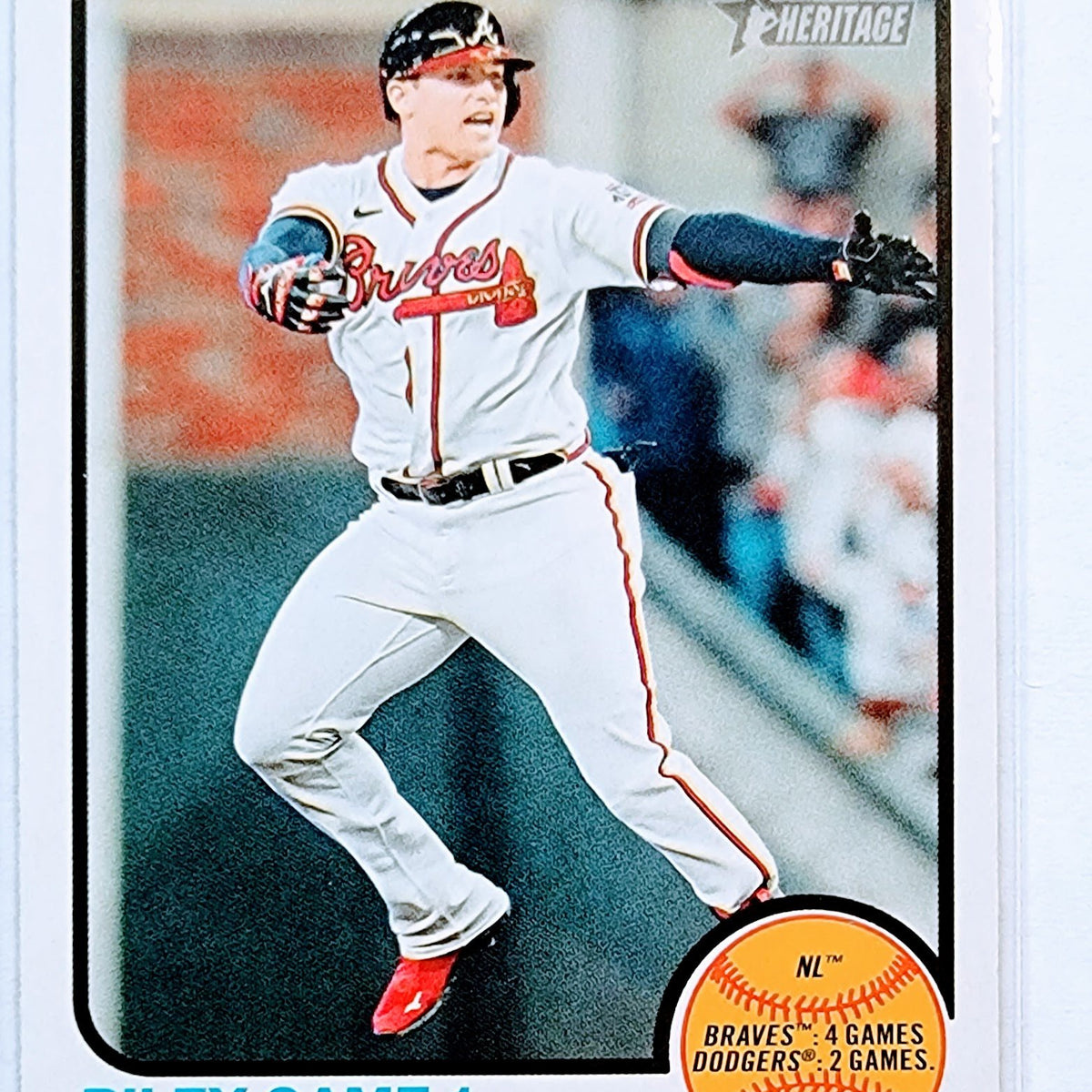 2022 Topps Heritage Austin Riley Game 1 Walk off Single Baseball Card