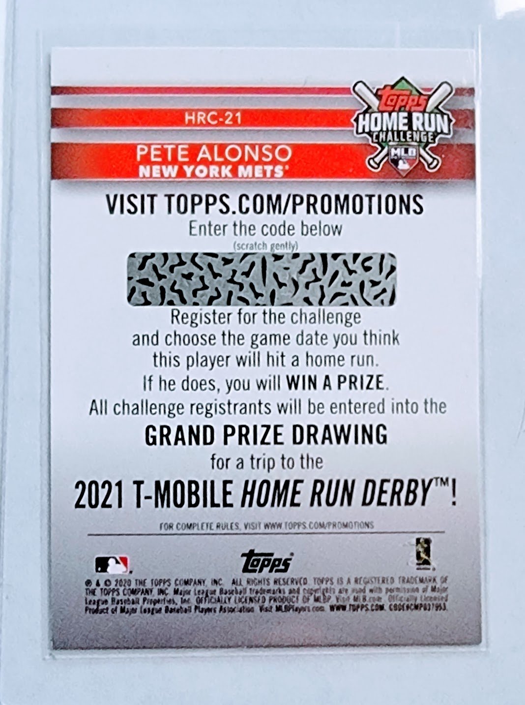 2020 Topps Pete Alonso Homerun Challenge Unscratched Promo Baseball Card TPTV simple Xclusive Collectibles   