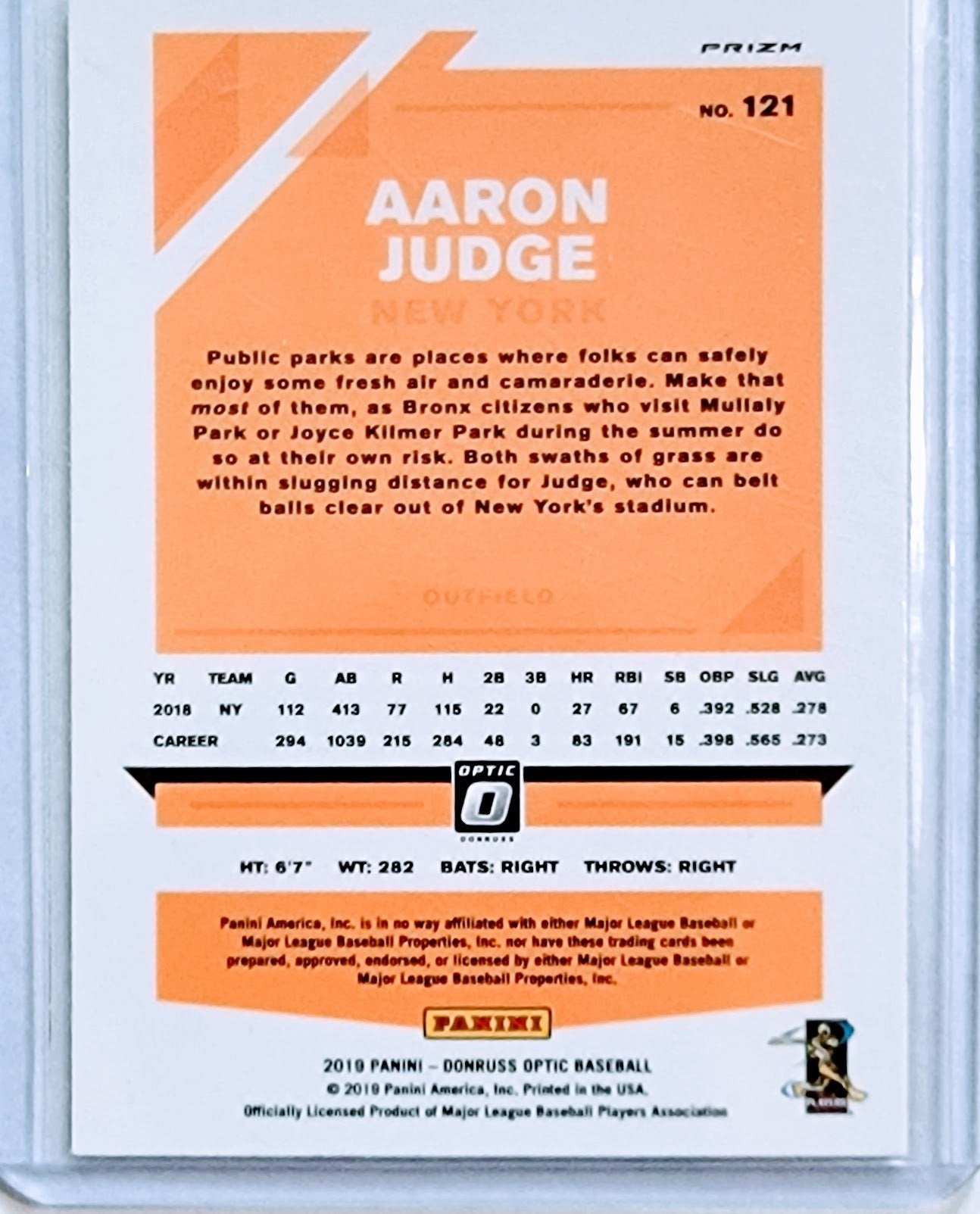2019 Donruss Optic Aaron Judge Orange Hyper Prizm Refractor Baseball Card TPTV simple Xclusive Collectibles   
