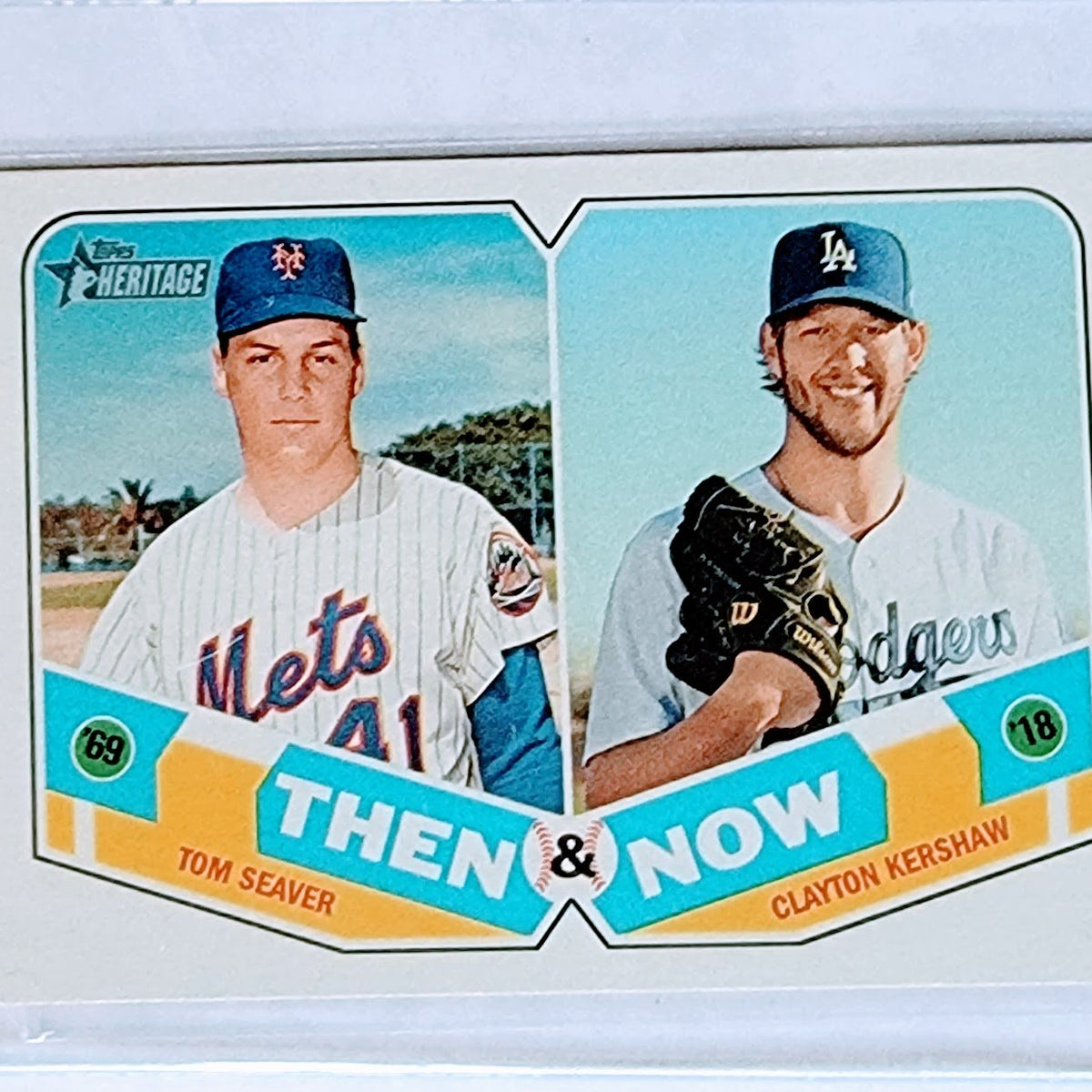 2018 Topps Heritage Tom Seaver & Clayton Kershaw Then & Now Insert Bas