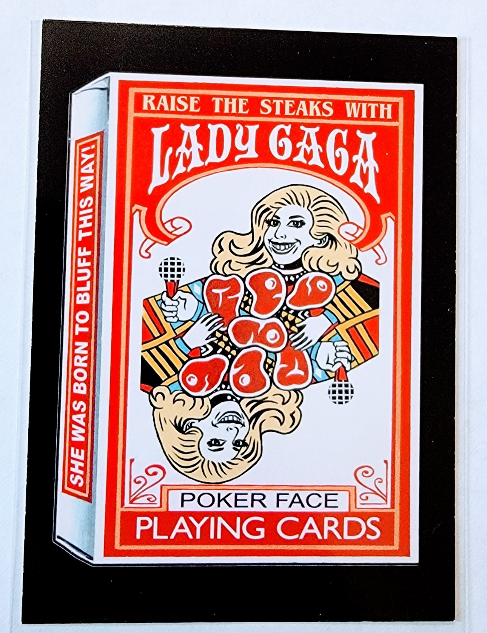 2017 Topps Raise the Steaks With Lady Gaga Poker Face Wacky Packages Crazy Music Sticker #5 simple Xclusive Collectibles   